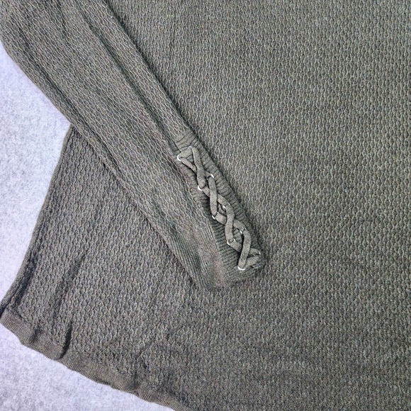 Simply Vera Wang V-Neck Sweater Womans Large Olive Green Lace Up Sleeve - Picture 3 of 12